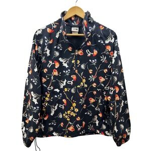 The North Face Anorak Windbreaker Women XL Black Mushroom Floral Pullover Jacket
